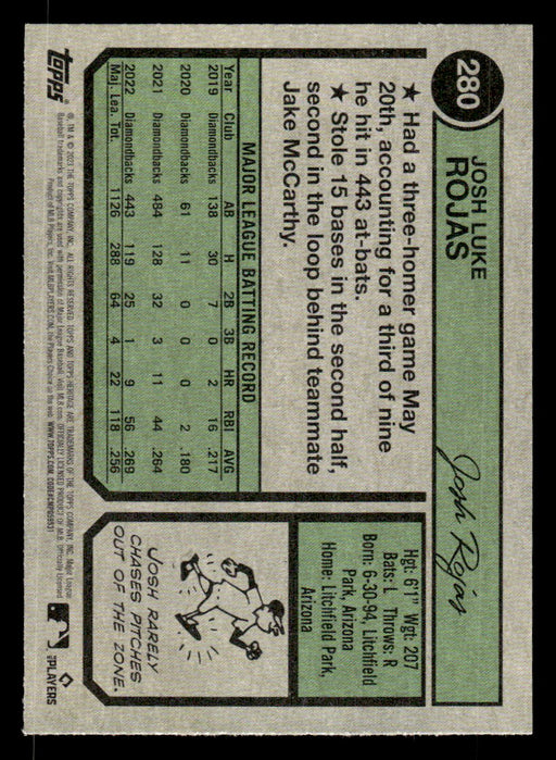 Josh Rojas 2023 Topps Heritage Baseball Base Back of Card