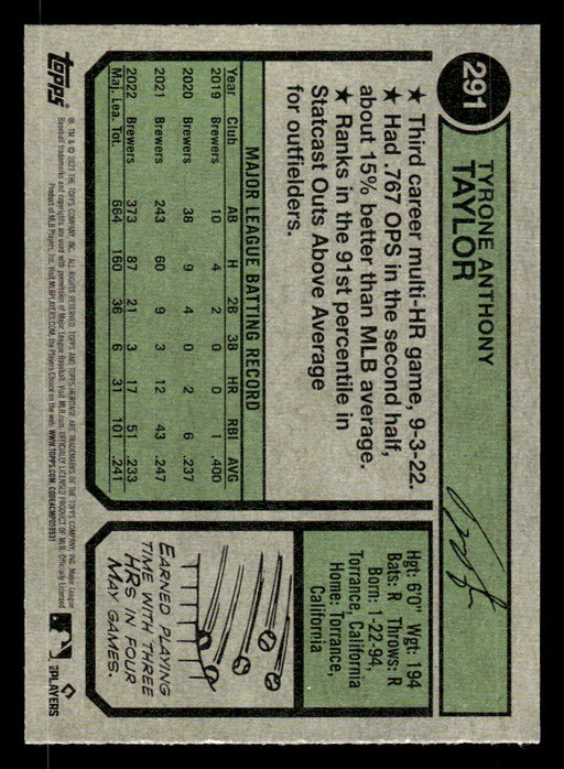 Tyrone Taylor 2023 Topps Heritage Baseball Base Back of Card