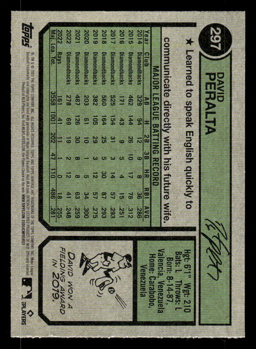 David Peralta 2023 Topps Heritage Baseball Base Back of Card