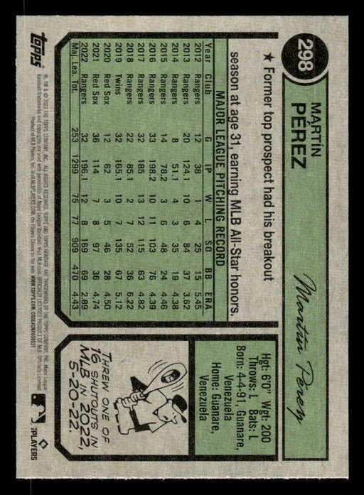 Martín Pérez 2023 Topps Heritage Baseball Base Back of Card