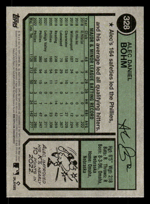 Alec Bohm 2023 Topps Heritage Baseball Base Back of Card