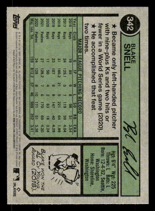 Blake Snell 2023 Topps Heritage Baseball Base Back of Card