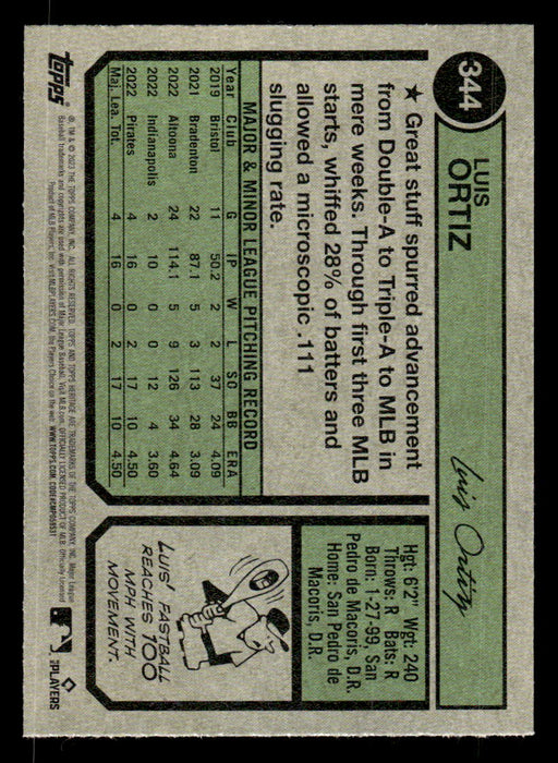 Luis Ortiz 2023 Topps Heritage Baseball Base Back of Card