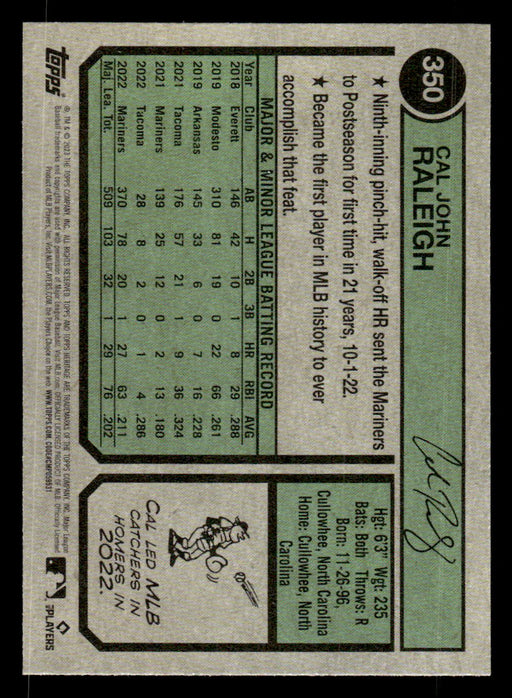 Cal Raleigh 2023 Topps Heritage Baseball Base Back of Card