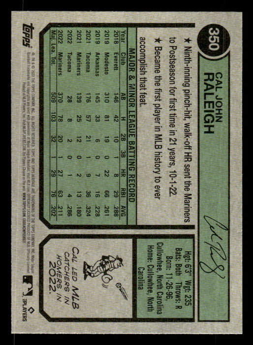 Cal Raleigh 2023 Topps Heritage Baseball Base Back of Card