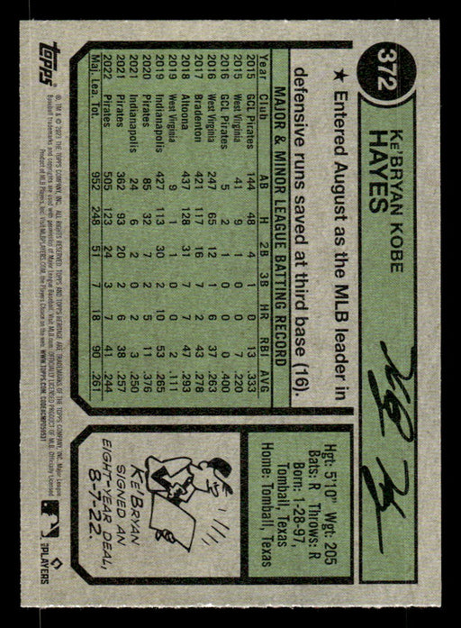 Ke'Bryan Hayes 2023 Topps Heritage Baseball Base Back of Card