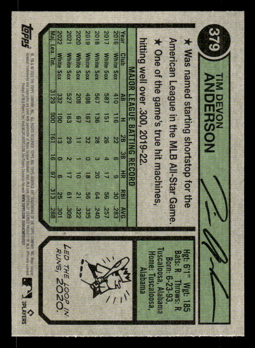 Tim Anderson 2023 Topps Heritage Baseball Base Back of Card