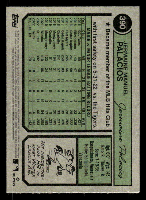 Jermaine Palacios 2023 Topps Heritage Baseball Base Back of Card