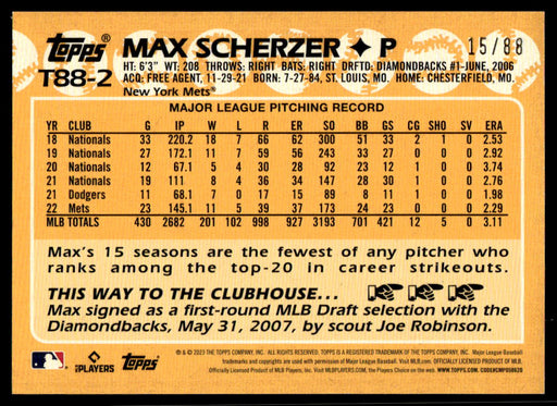 Max Scherzer 2023 Topps Series 1 1988 Topps Real One Back of Card