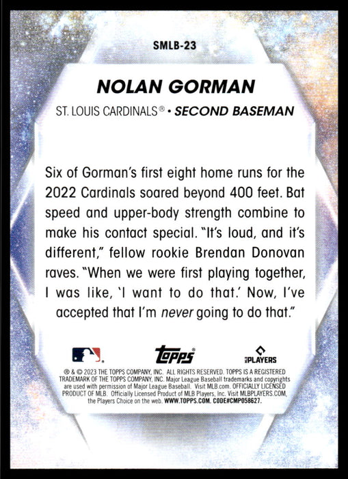 Nolan Gorman 2023 Topps Series 1 Stars of MLB Back of Card