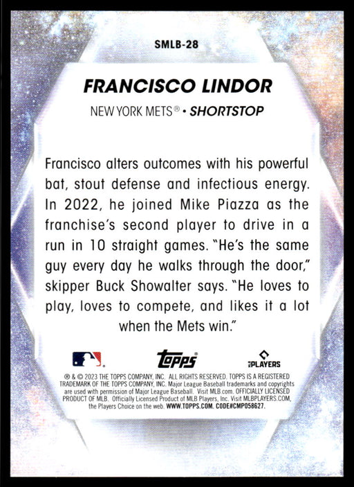 Francisco Lindor 2023 Topps Series 1 Stars of MLB Back of Card