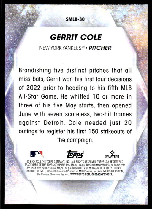 Gerrit Cole 2023 Topps Series 1 Stars of MLB Back of Card