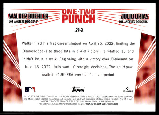 Walker Buehler / Julio Urias 2023 Topps Series 1 One-Two Punch Back of Card