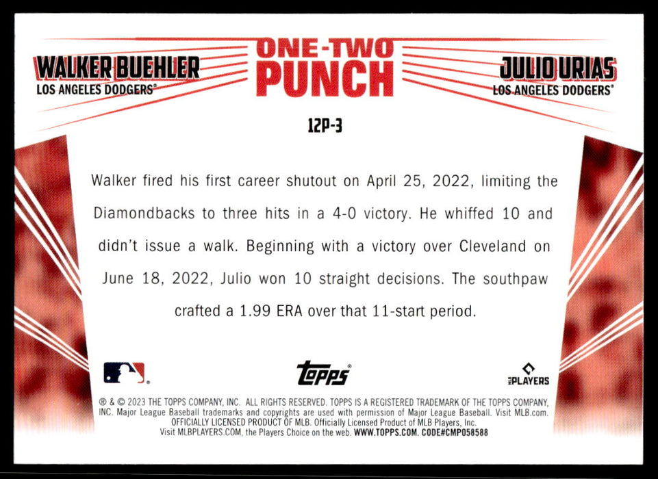 Walker Buehler / Julio Urias 2023 Topps Series 1 One-Two Punch Back of Card