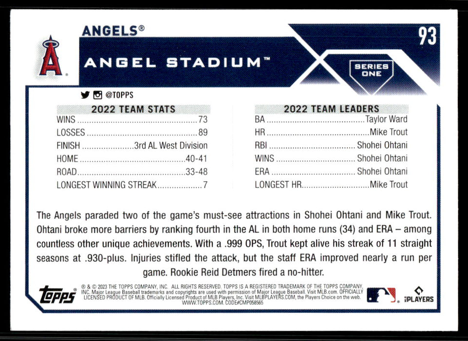 Los Angeles Angels 2023 Topps Series 1 Base Back of Card