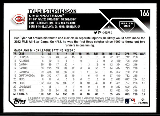 Tyler Stephenson 2023 Topps Series 1 Base Back of Card