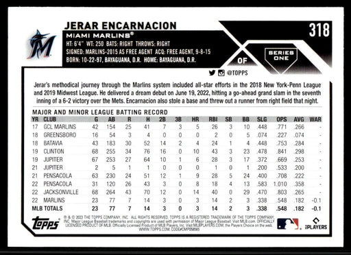 Jerar Encarnacion 2023 Topps Series 1 Base Back of Card