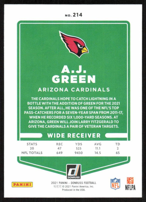 A.J. Green 2021 Donruss Football # 214 Arizona Cardinals Base - Collectible Craze America