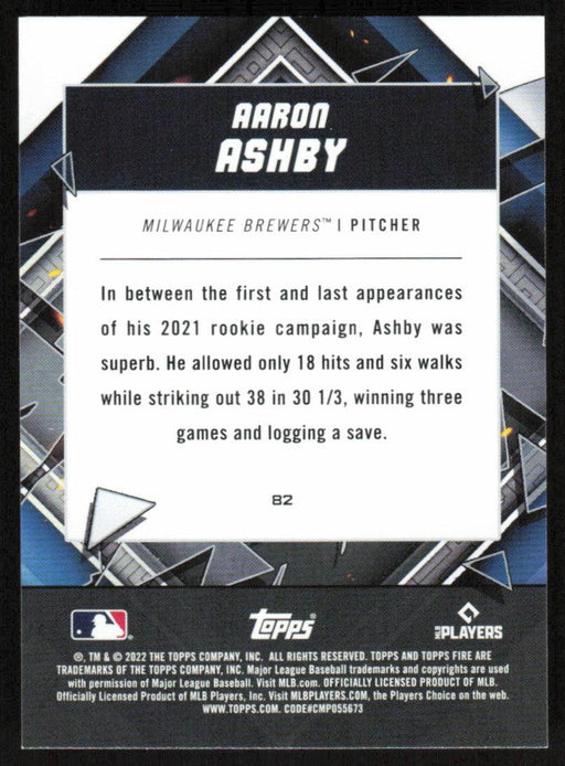 Aaron Ashby 2022 Topps Fire Baseball # 82 RC Milwaukee Brewers Base - Collectible Craze America