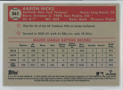 Aaron Hicks 2021 Topps Chrome Platinum Anniversary # 361 Black & White Mini Diamonds New York Yankees - Collectible Craze America