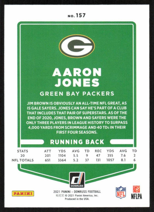 Aaron Jones 2021 Donruss Football # 157 Green Bay Packers Base - Collectible Craze America