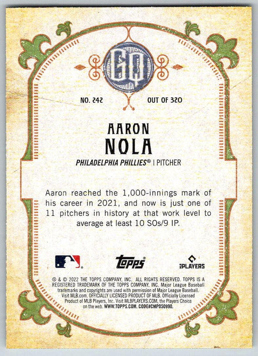 Aaron Nola 2022 Topps Gypsy Queen # 242 Philadelphia Phillies - Collectible Craze America