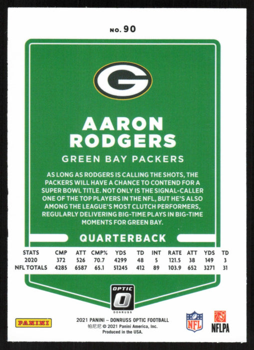 Aaron Rodgers 2021 Donruss Optic # 90 Green Bay Packers - Collectible Craze America