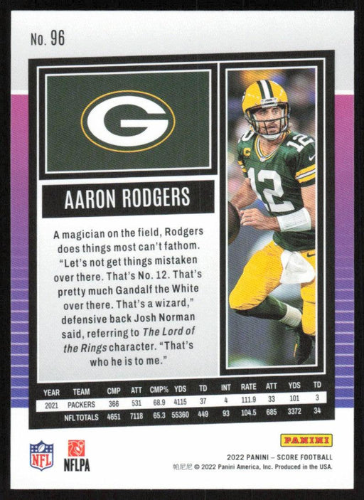 Aaron Rodgers 2022 Panini Score Football # 96 Base Green Bay Packers - Collectible Craze America