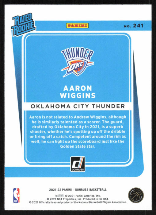Aaron Wiggins 2021 Donruss Rated Rookie # 241 RC Oklahoma City Thunder - Collectible Craze America