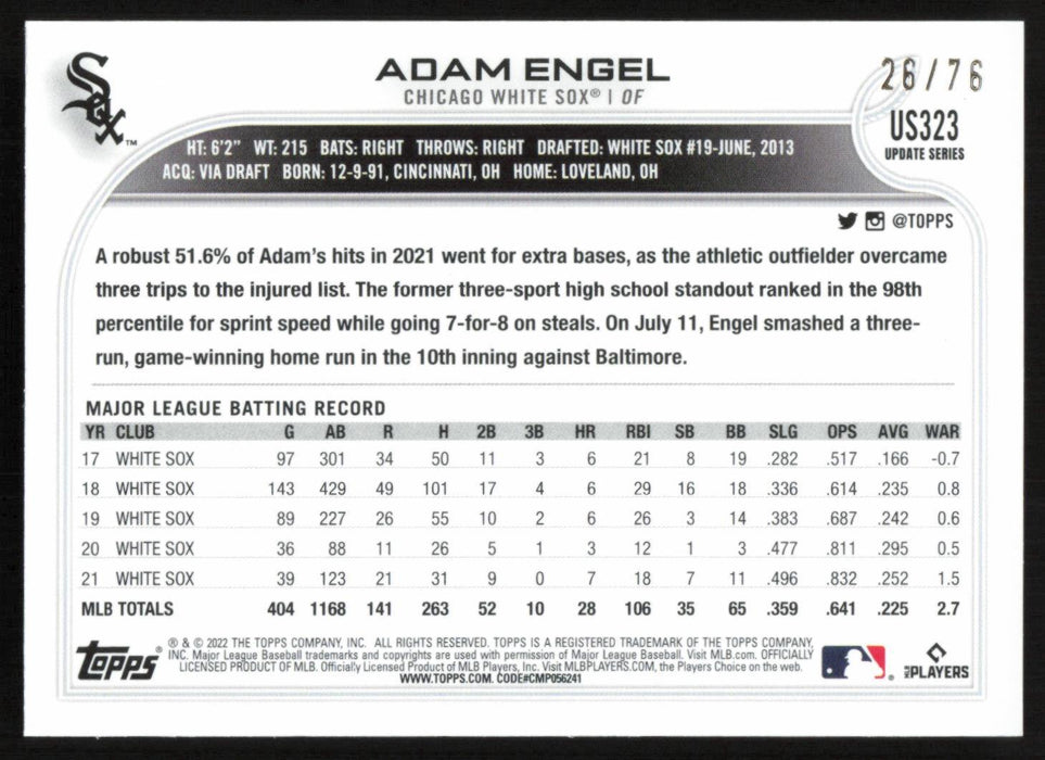 Adam Engel 2022 Topps Update # US323 Independence Day 26/76 Chicago White Sox - Collectible Craze America