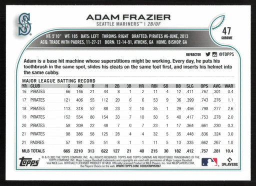Adam Frazier 2022 Topps Chrome # 47 Refractor Seattle Mariners - Collectible Craze America
