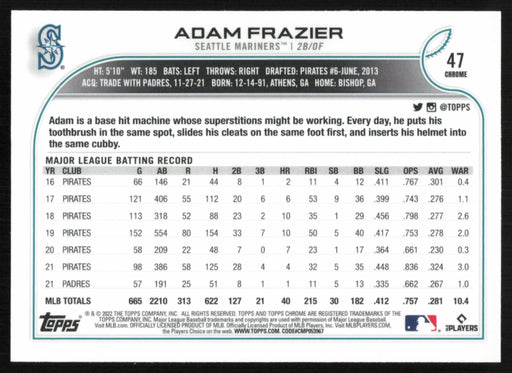 Adam Frazier 2022 Topps Chrome Baseball # 47 Seattle Mariners Base - Collectible Craze America
