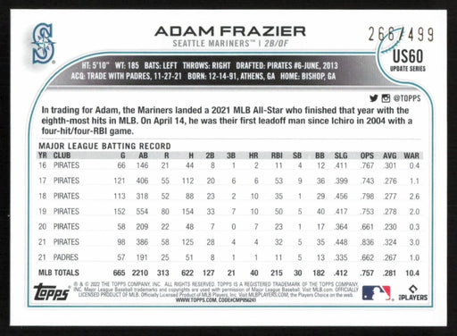 Adam Frazier 2022 Topps Update # US60 Green Foilboard 266/499 Seattle Mariners - Collectible Craze America