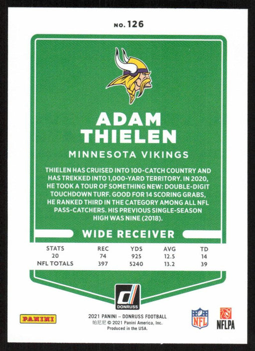 Adam Thielen 2021 Donruss Football # 126 Minnesota Vikings Base - Collectible Craze America