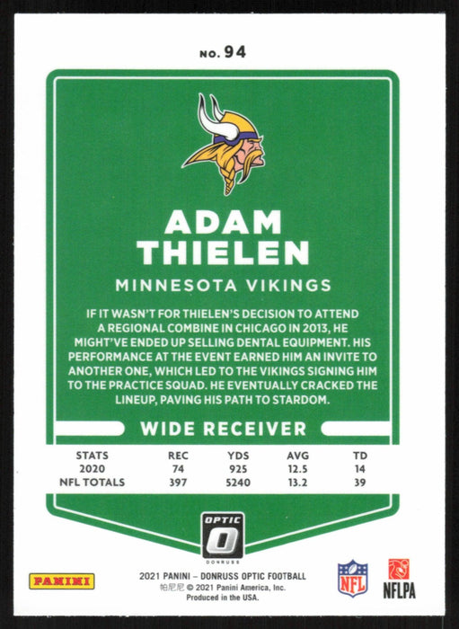 Adam Thielen 2021 Donruss Optic # 94 Minnesota Vikings - Collectible Craze America