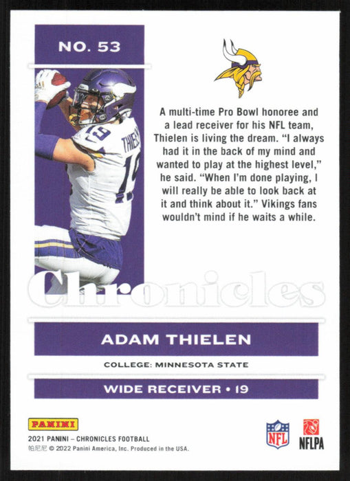 Adam Thielen 2021 Panini Chronicles # 53 Pink Minnesota Vikings - Collectible Craze America