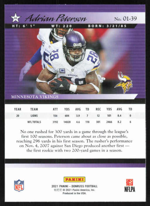 Adrian Peterson 2021 Donruss Retro 2001 # 01-39 Minnesota Vikings - Collectible Craze America