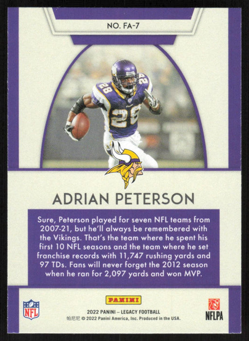 Adrian Peterson 2022 Panini Legacy For The Ages # FA-7 Minnesota Vikings - Collectible Craze America