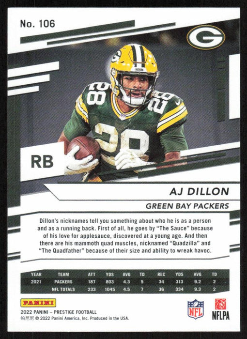 AJ Dillon 2022 Panini Prestige # 106 Green Bay Packers - Collectible Craze America