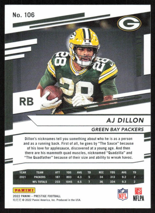 AJ Dillon 2022 Panini Prestige # 106 Green Bay Packers - Collectible Craze America