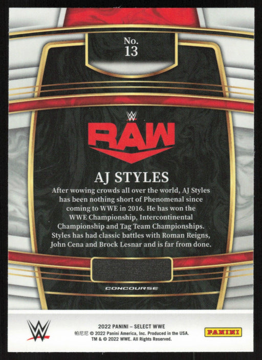 AJ Styles 2022 Panini Select WWE # 13 Raw Concourse Base - Collectible Craze America