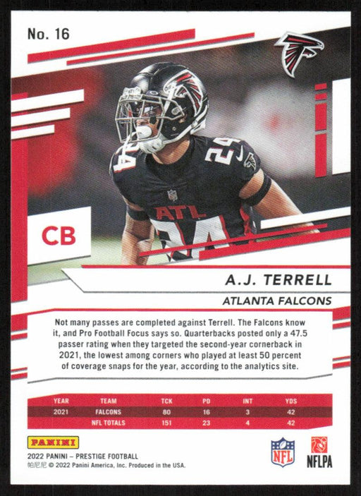 AJ Terrell 2022 Panini Prestige # 16 Atlanta Falcons - Collectible Craze America