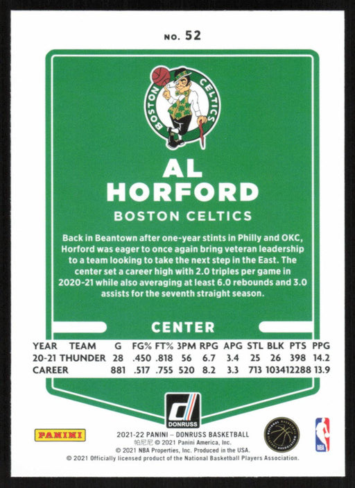 Al Horford 2021 Donruss # 52 Orange Holo Laser Boston Celtics - Collectible Craze America