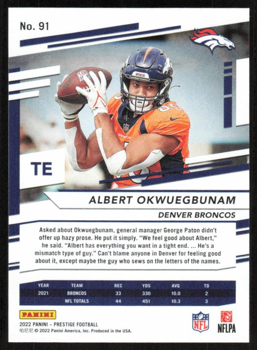 Albert Okwuegbunam 2022 Panini Prestige # 91 Denver Broncos - Collectible Craze America