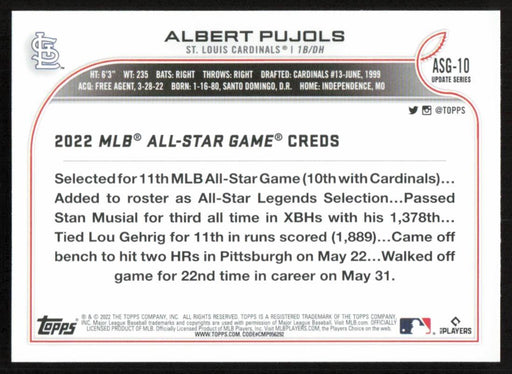 Albert Pujols 2022 Topps Update # ASG-10 All Star Game St. Louis Cardinals - Collectible Craze America