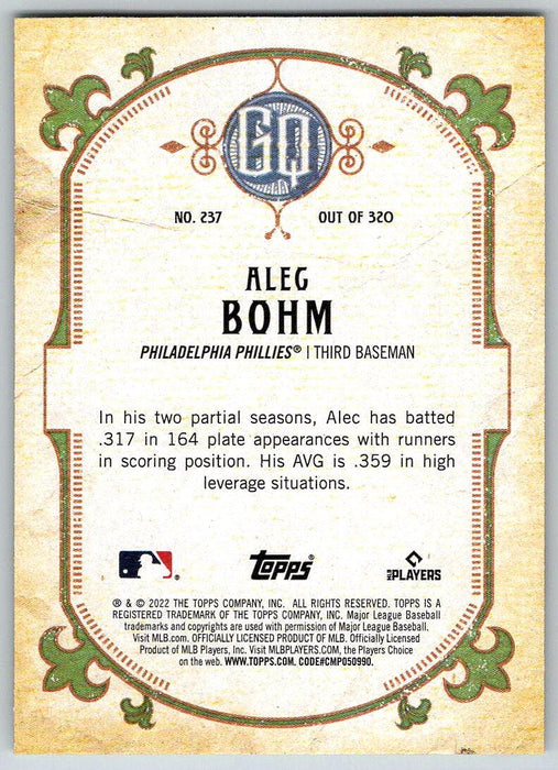 Alec Bohm 2022 Topps Gypsy Queen # 237 Philadelphia Phillies - Collectible Craze America