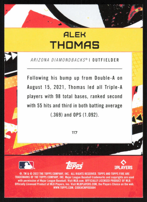 Alek Thomas 2022 Topps Fire # 117 Gold Minted RC Arizona Diamondbacks - Collectible Craze America