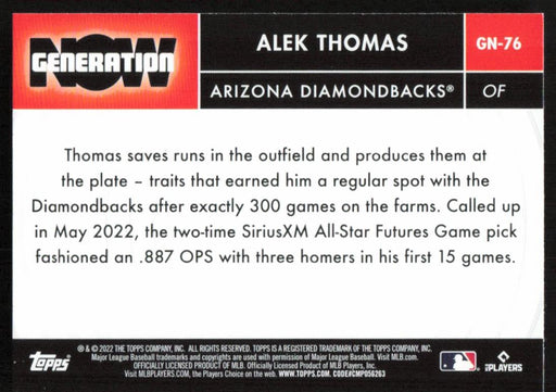 Alek Thomas 2022 Topps Update Generation Now # GN-76 RC Arizona Diamondbacks - Collectible Craze America