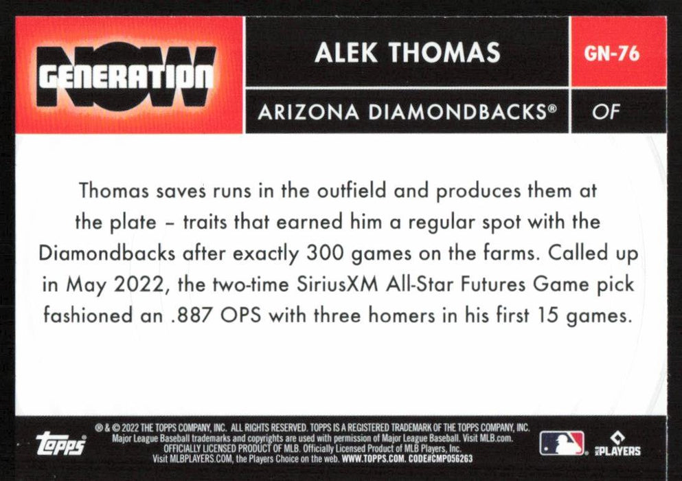 Alek Thomas 2022 Topps Update Generation Now # GN-76 RC Arizona Diamondbacks - Collectible Craze America