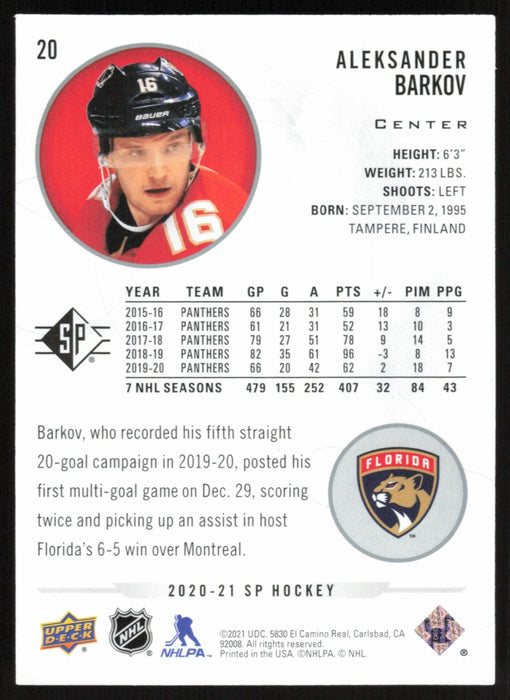 Aleksander Barkov 2020 SP Hockey # 20 Florida Panthers - Collectible Craze America